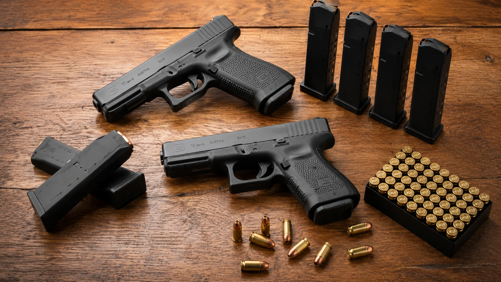 Glock pistols, magazines and 9mm ammunition for One Man CQB pistol training at BZ Academy in Poland