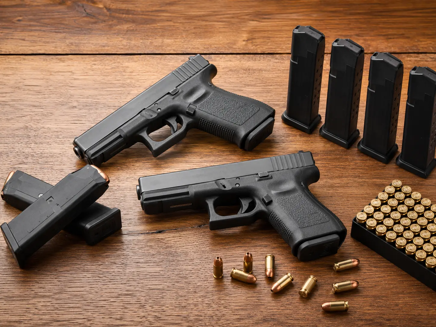 Glock pistols with magazines and ammunition for Practical Pistol course at BZ Academy in Poland