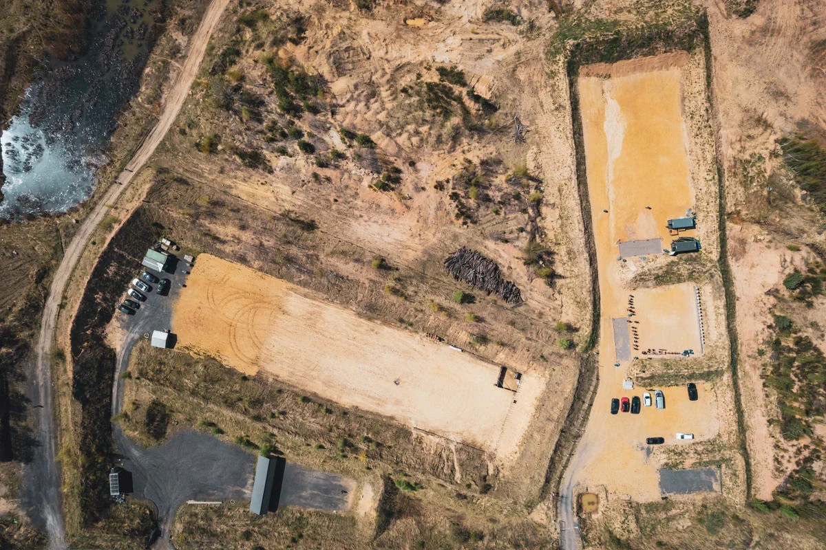 Aerial view of the full BZ Academy outdoor shooting range and training facility in Poland