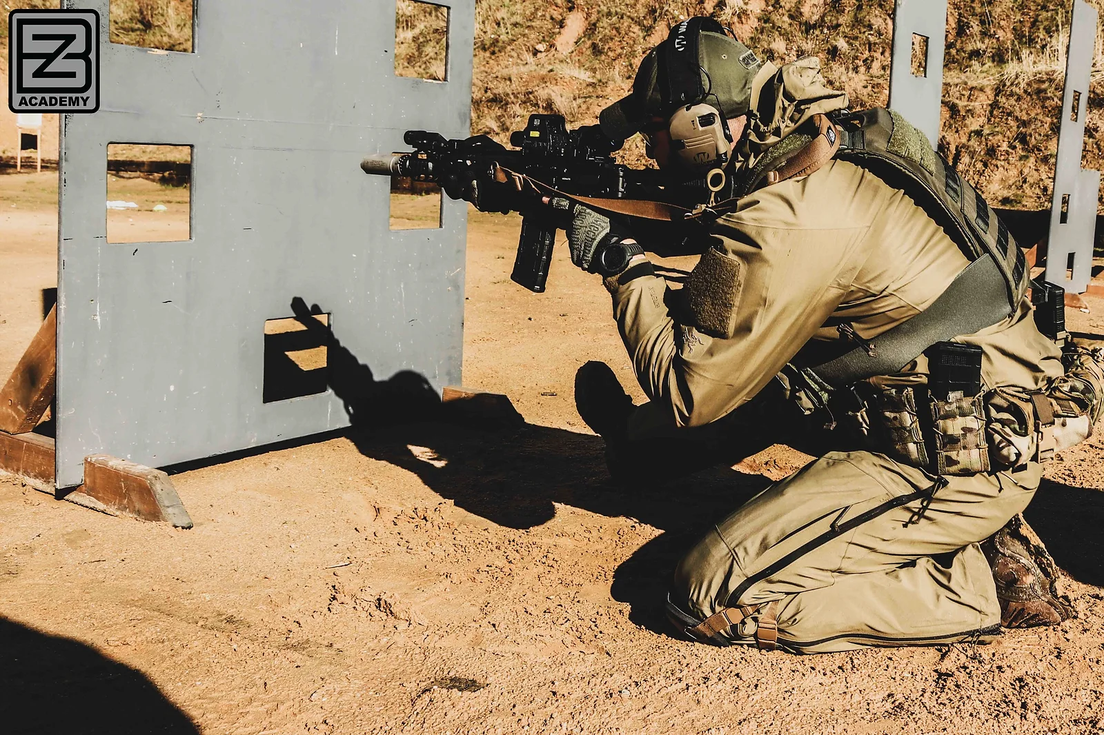 CFC Level 2 student using cover and shooting from a kneeling position at BZ Academy in Poland