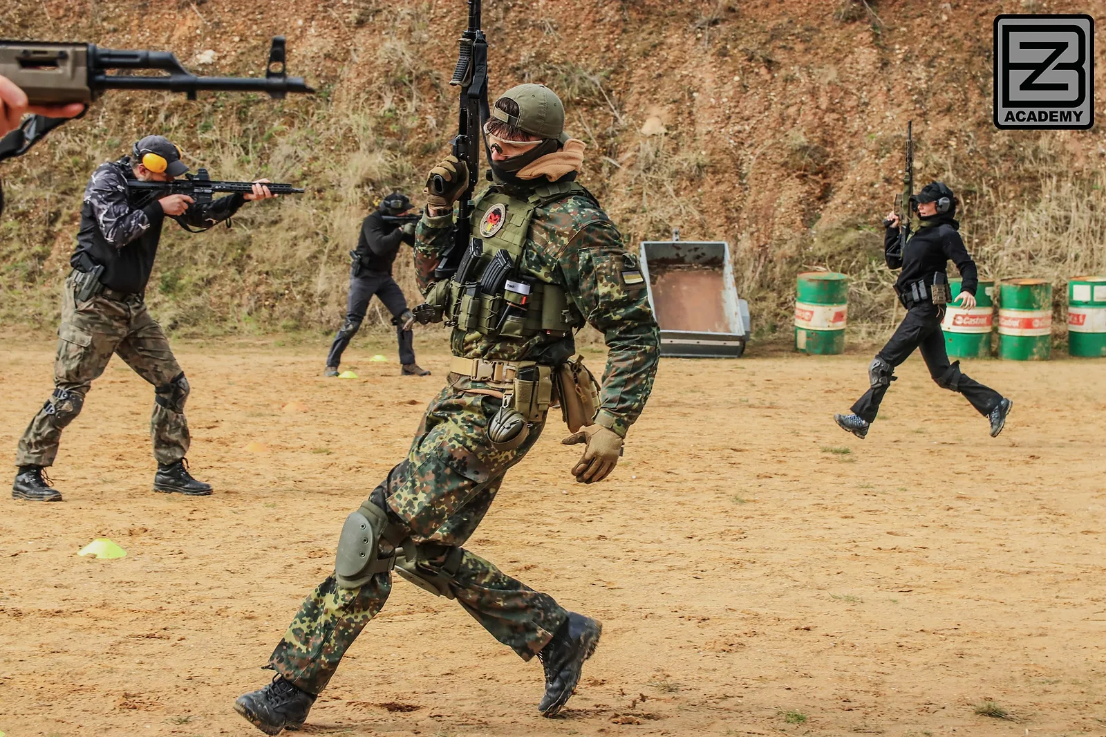 CFC Level 2 student moving dynamically with rifle during a drill at BZ Academy in Poland
