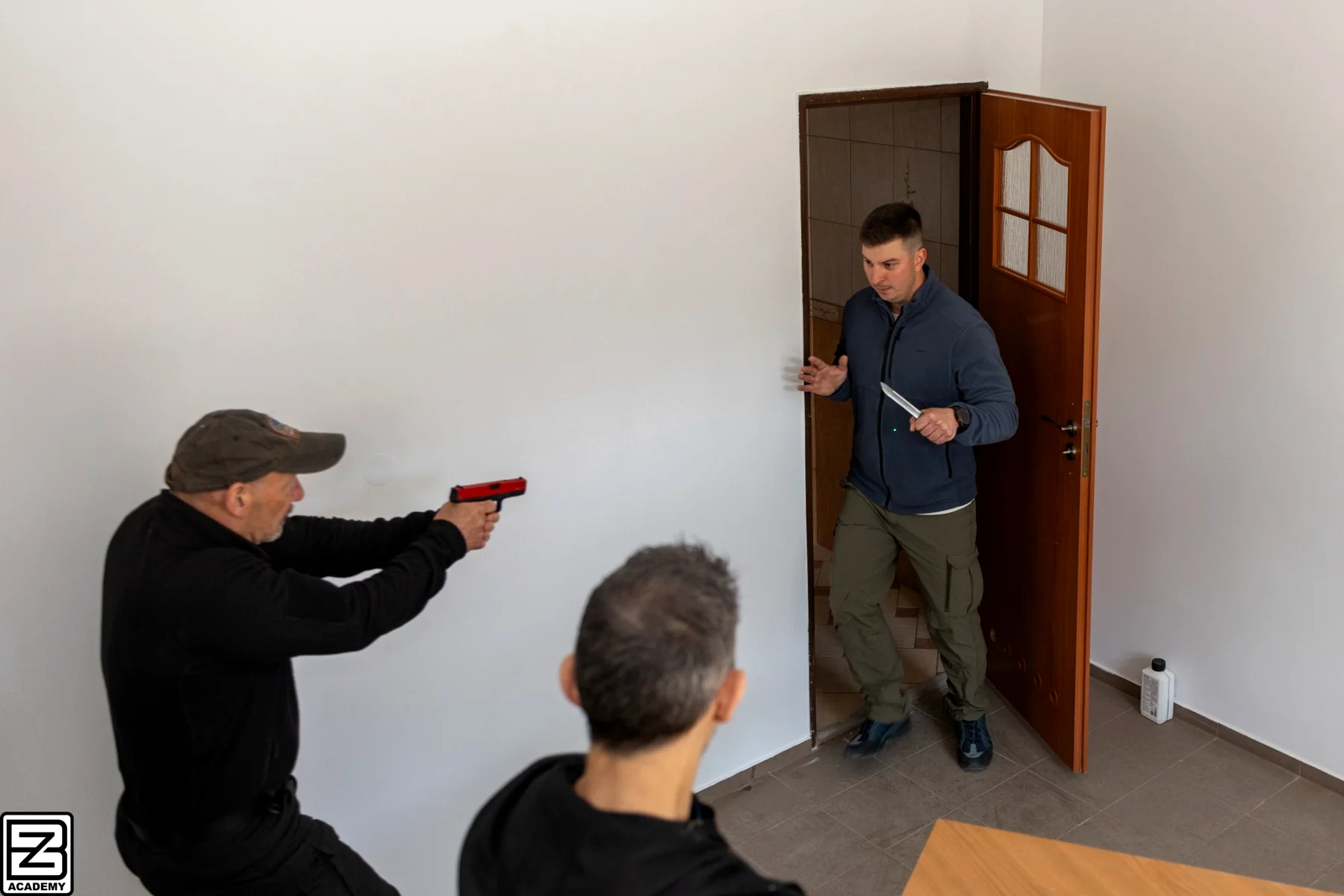 One Man CQB student training close-quarter movement in a controlled environment at BZ Academy in Poland