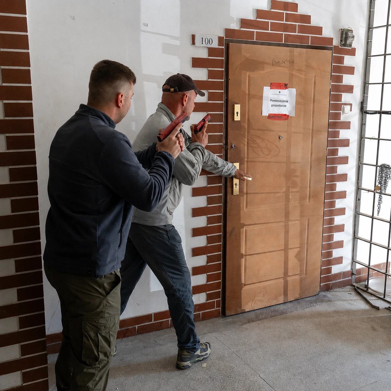 Two Man CQB students practising room entry and communication at BZ Academy in Poland